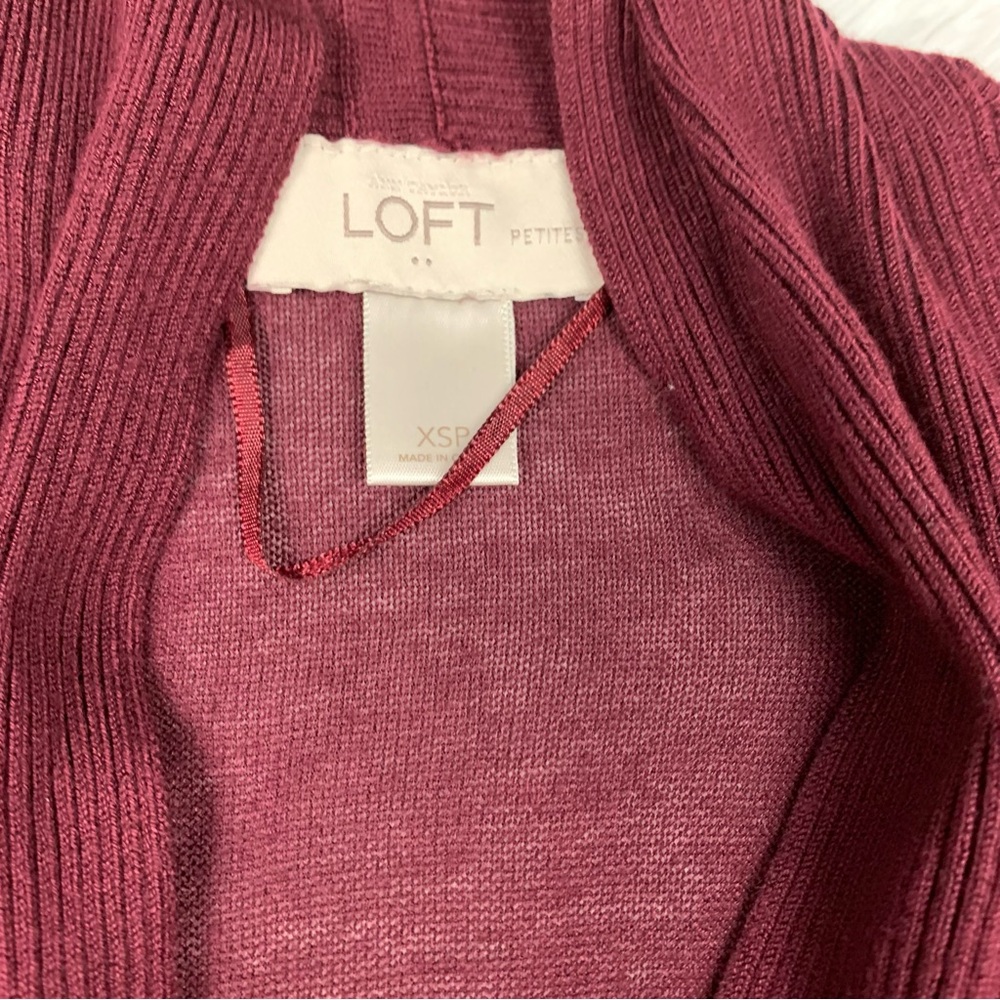 Loft Petite long sleeve open front cardigan mid length burgundy - Picture 7 of 8